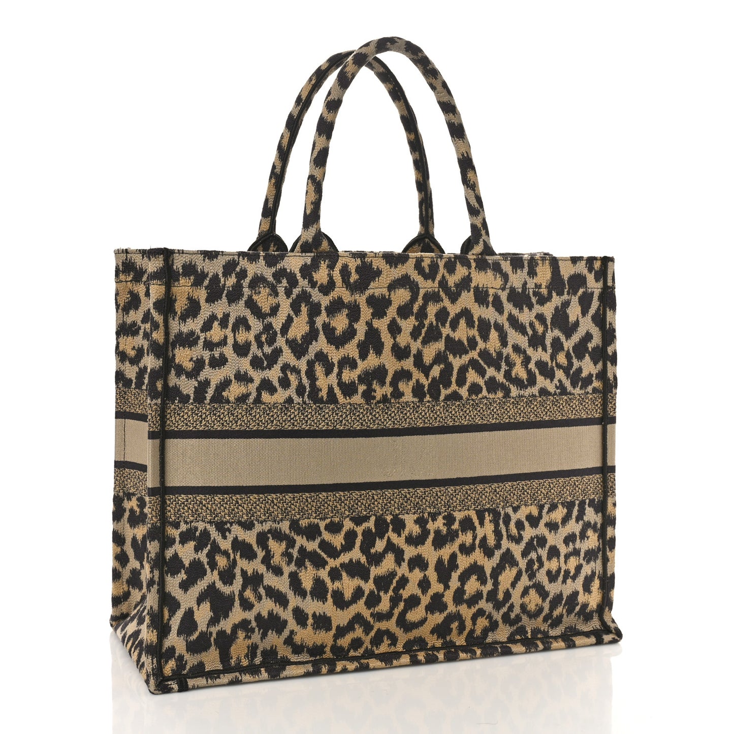 Canvas Mizza Embroidered Large Leopard Book Tote Beige