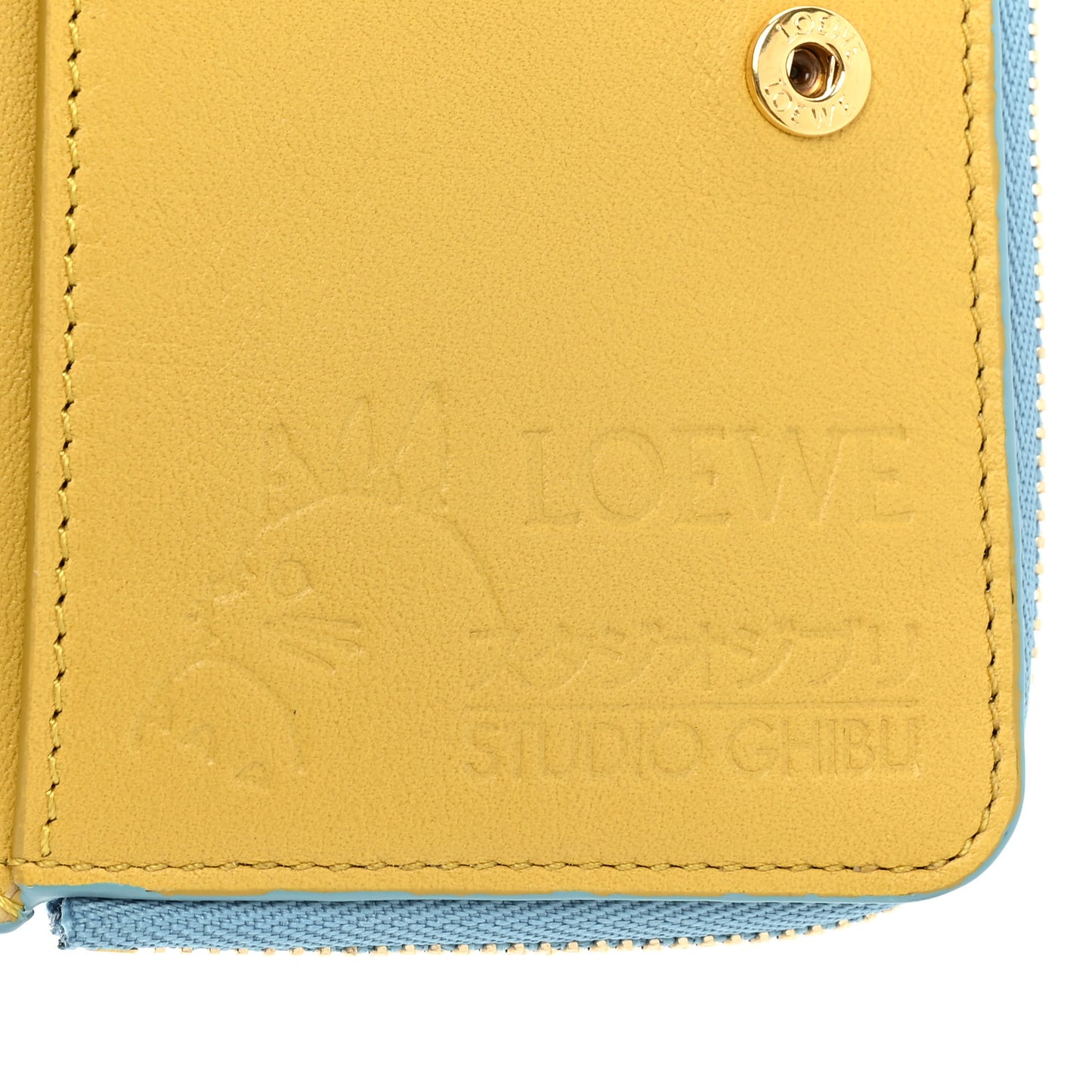 X HOWLS MOVING CASTLE Calfskin Heen Compact Zip Wallet Light Blue