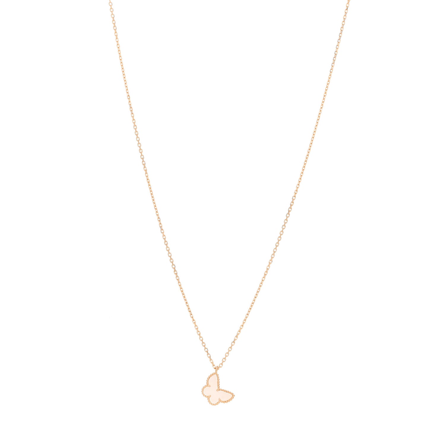 18K Yellow Gold Mother of Pearl Sweet Alhambra Butterfly Pendant Necklace