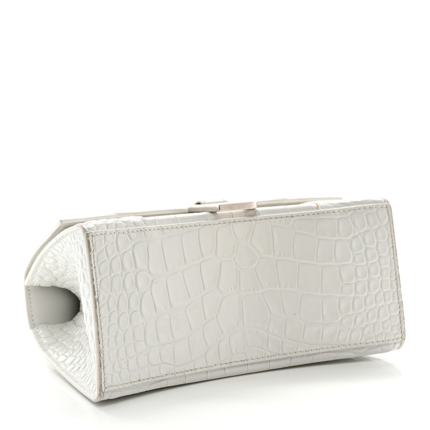 Shiny Calfskin Crocodile Embossed Small Hourglass Top Handle Bag White