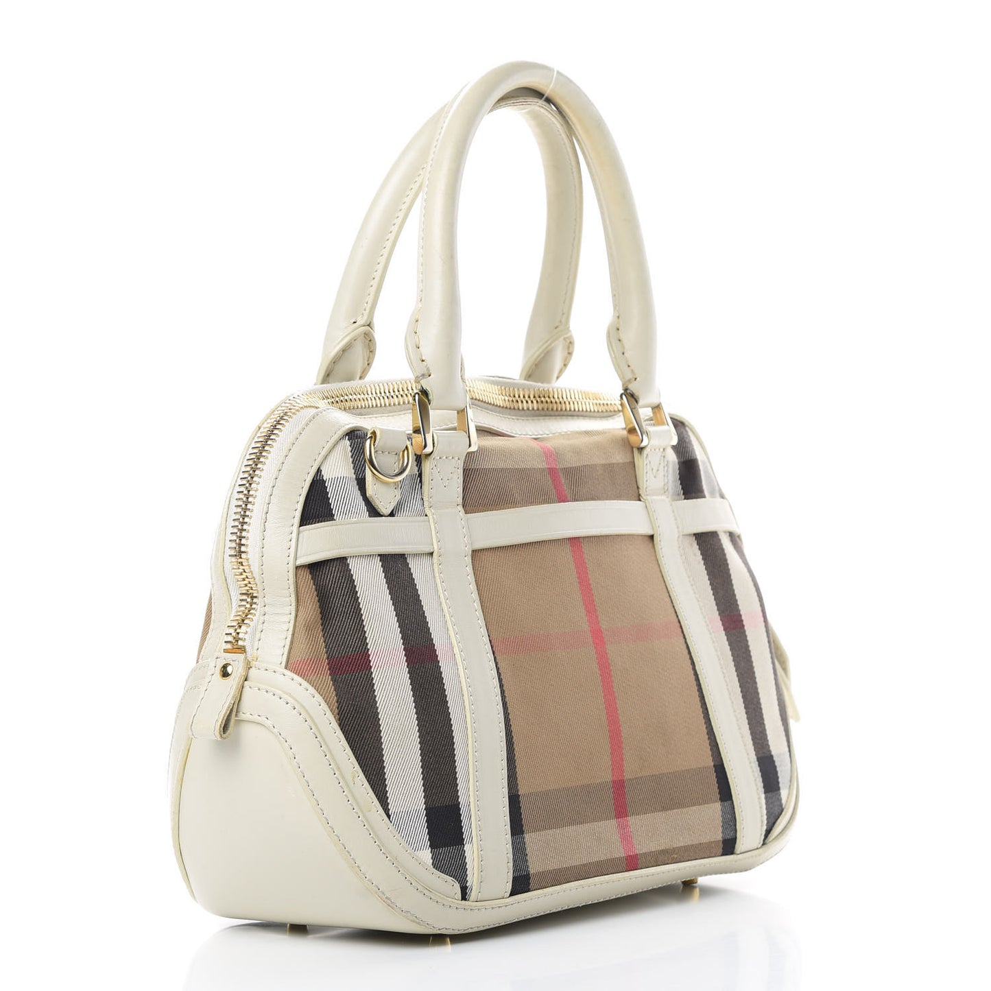 House Check Bridle Calfskin Small Orchard Bowling Bag White