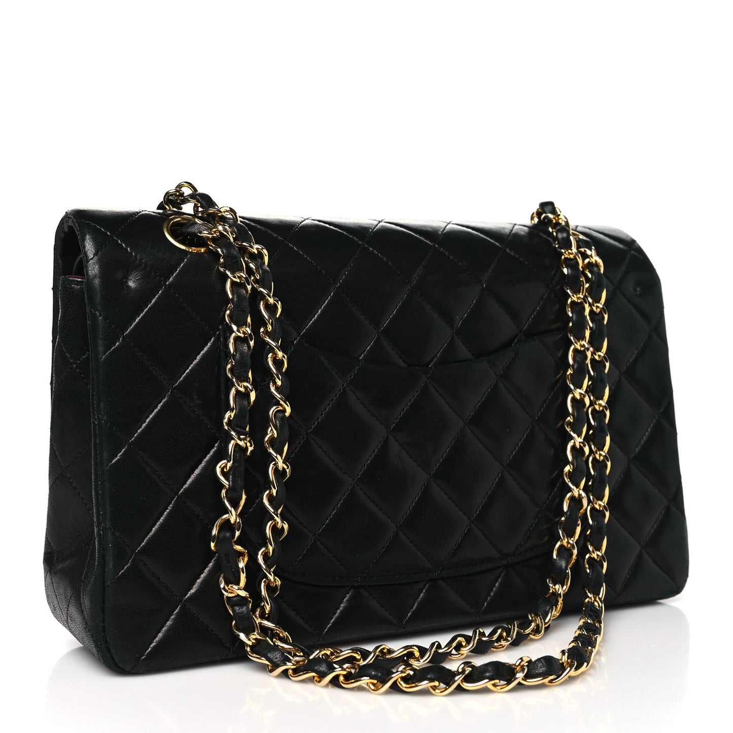 Lambskin Quilted Medium Double Flap Black