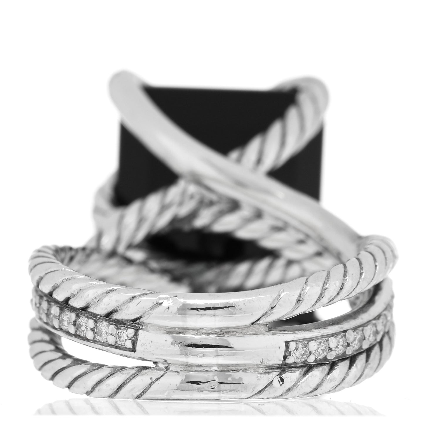 Sterling Silver Diamond Black Onyx 15mm Cable Wrap Ring 50 5.25