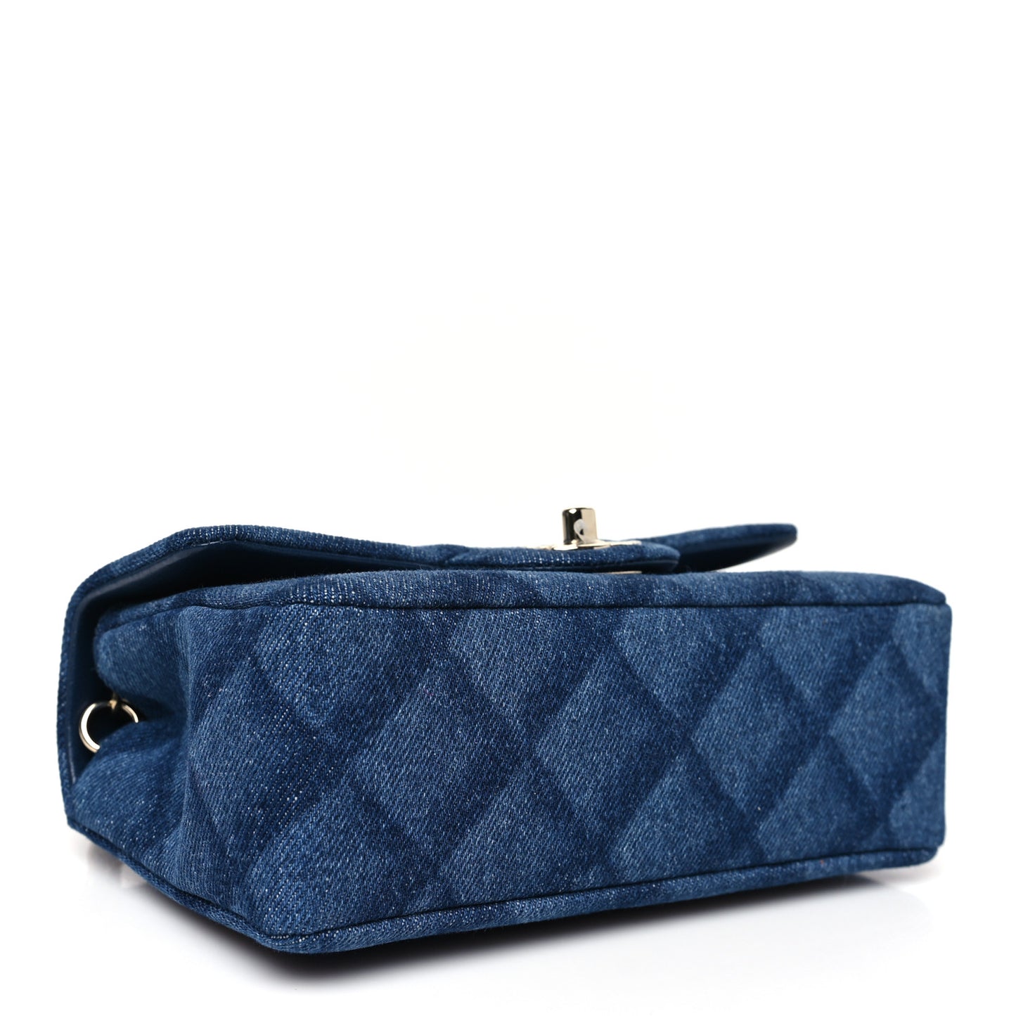 Printed Denim Quilted Mini Rectangular Flap Dark Blue