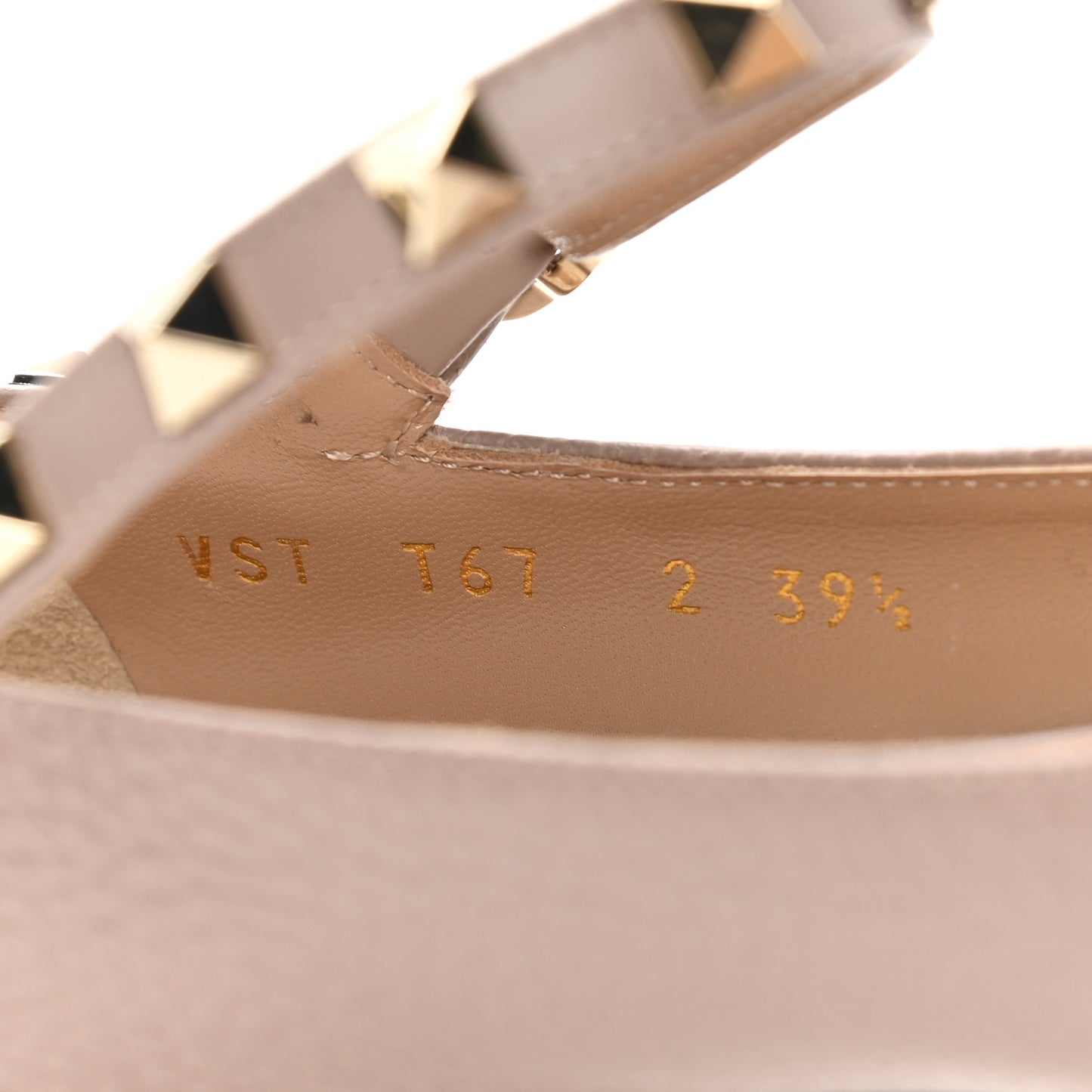 Pebbled Calfskin Rockstud Ankle Strap Ballerina Flats 39.5 Poudre