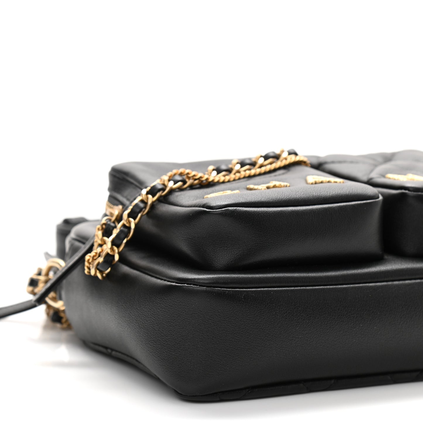 Calfskin Quilted Small Camera Case Black