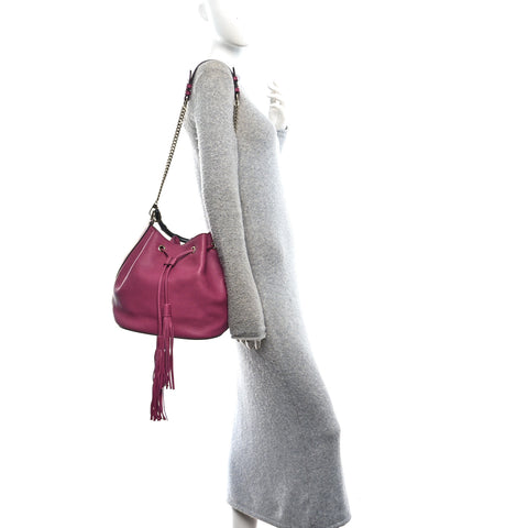 Pebbled Calfskin Miss Bamboo Bucket Bag Purple