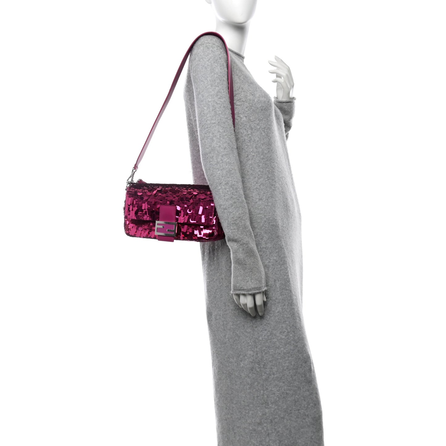 Sequin Paillettes Shiny Nappa Sex and the City Baguette Fuchsia Magenta