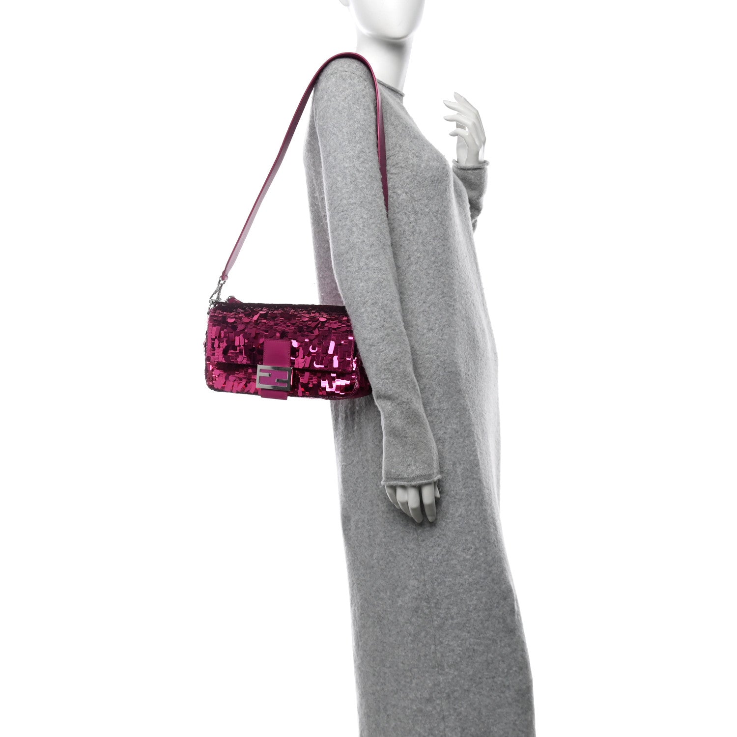 Fendi Sequin Paillettes Shiny Nappa Sex and the City Baguette Fuchsia Magenta 2 of 10