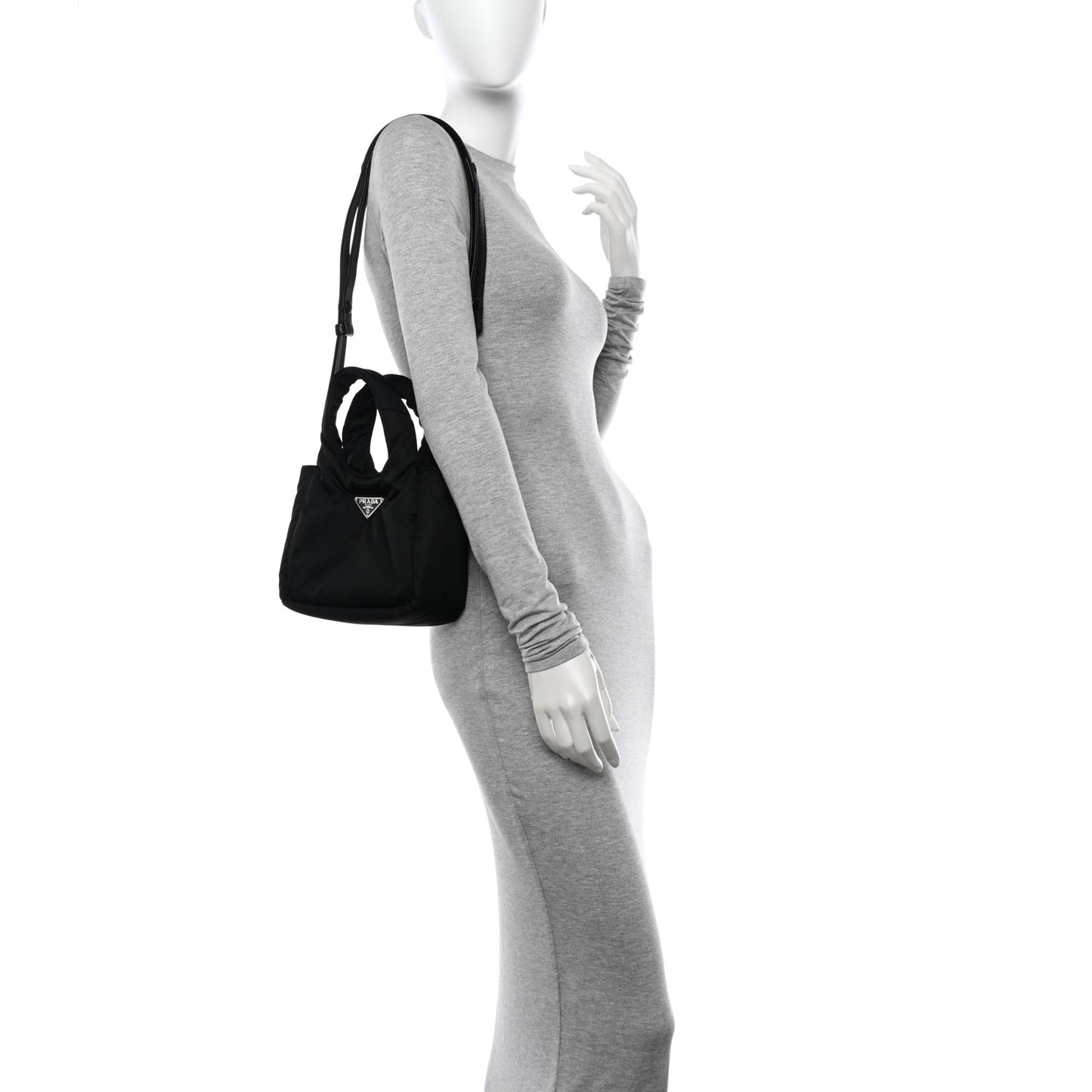 Re-Nylon Soft Padded Small Double Handled Shoulder Bag Black
