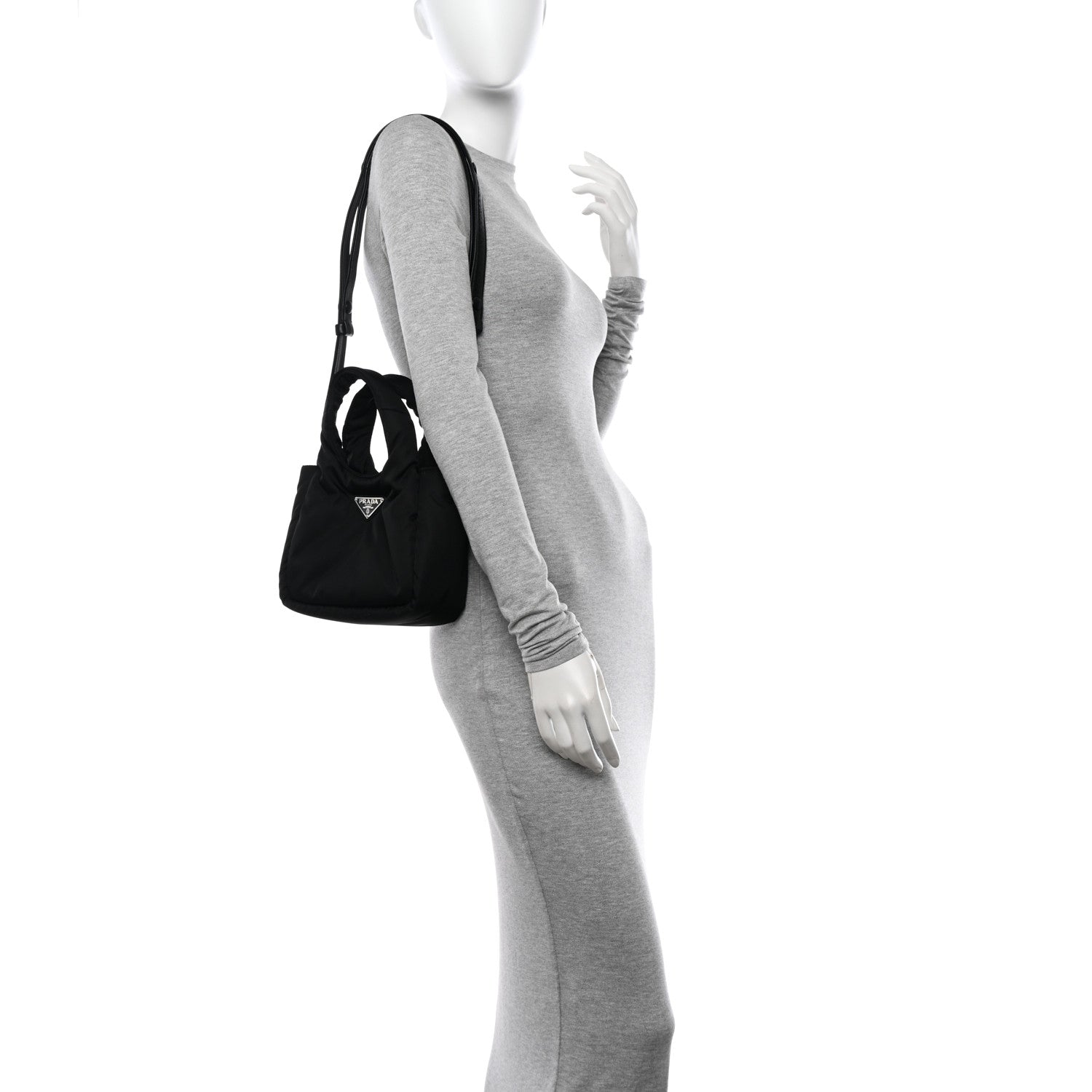 Prada Re-Nylon Soft Padded Small Double Handled Shoulder Bag Black 2 of 10