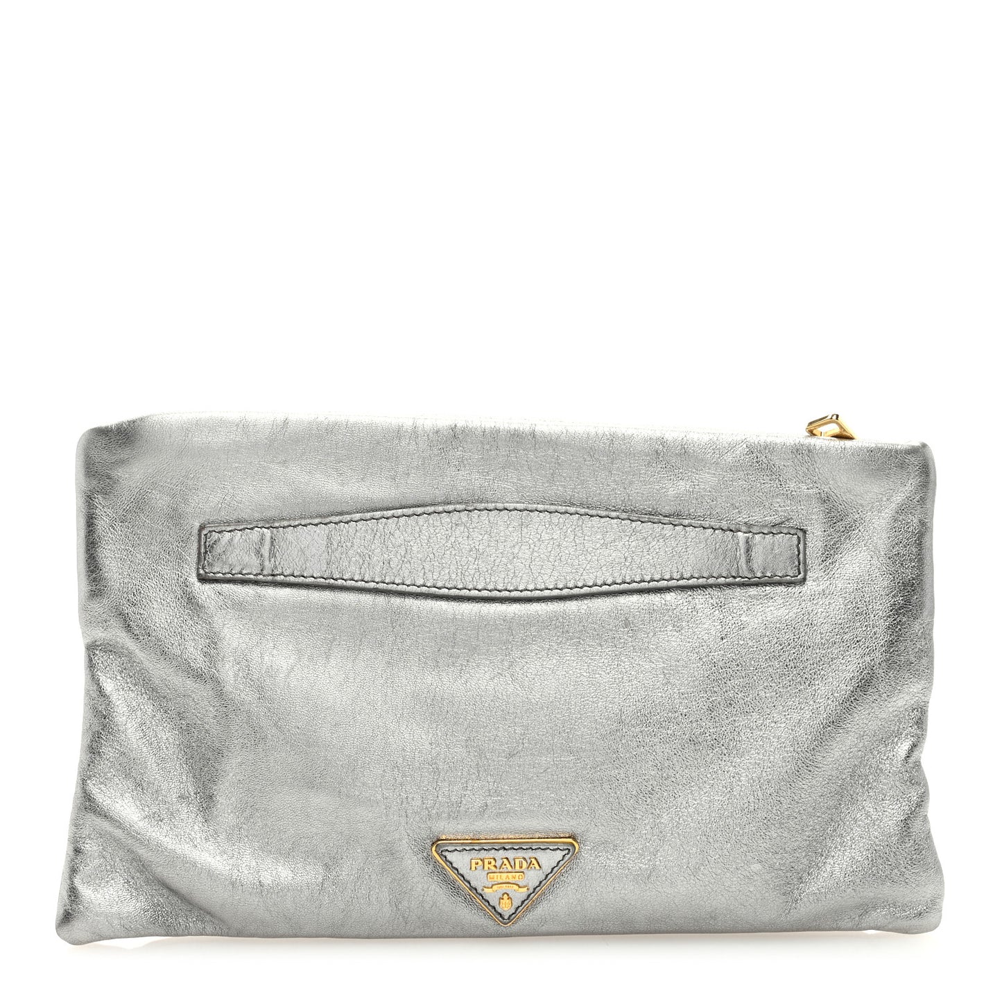 Metallic Nappa Triangle Clutch Silver