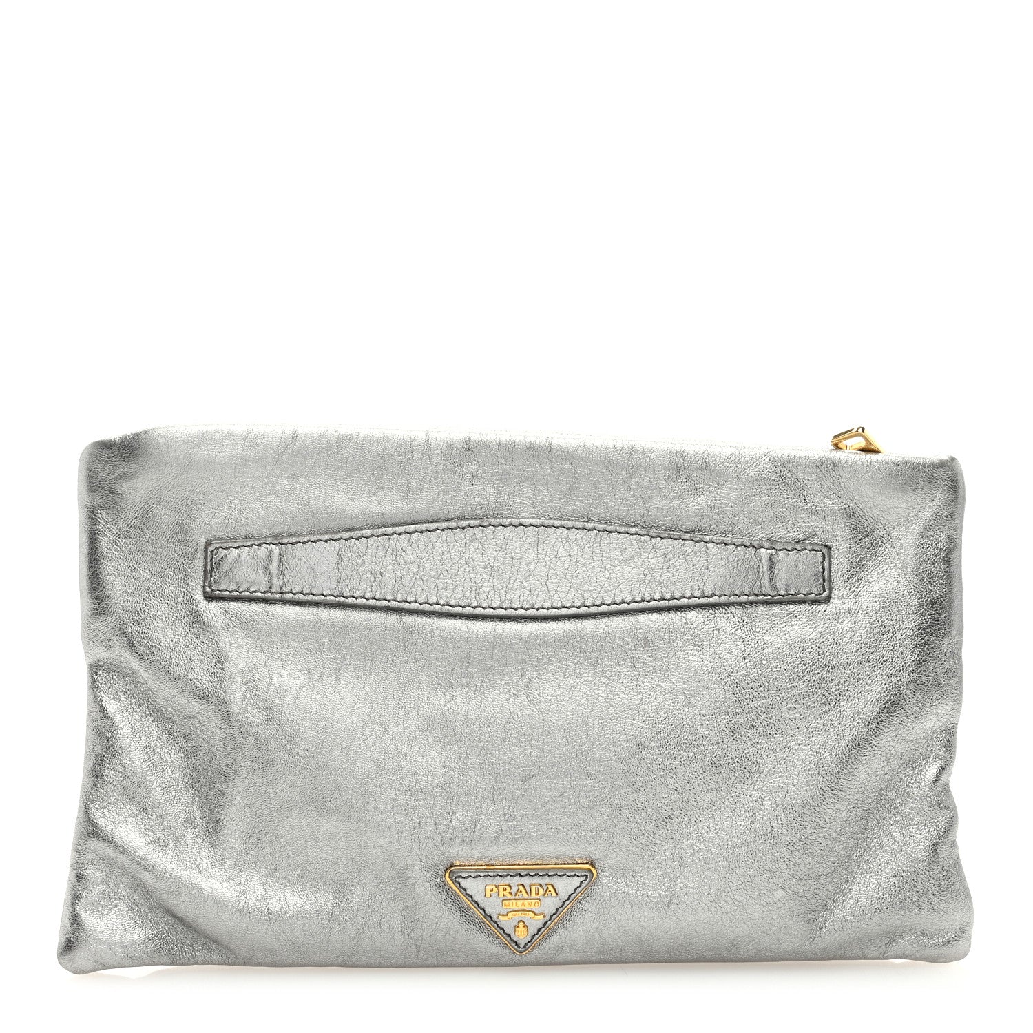 Prada Metallic Nappa Triangle Clutch Silver 1 of 6