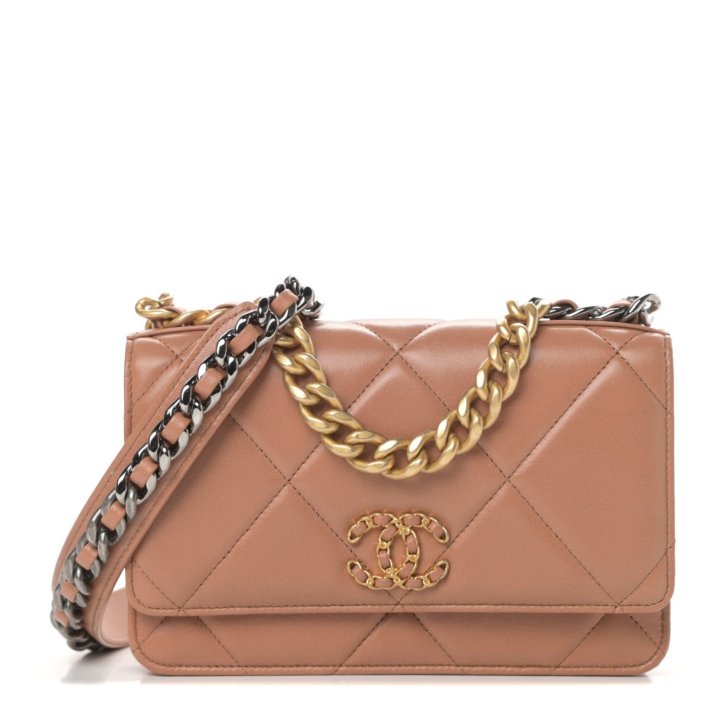 Lambskin Quilted 19 Wallet On Chain WOC Brown