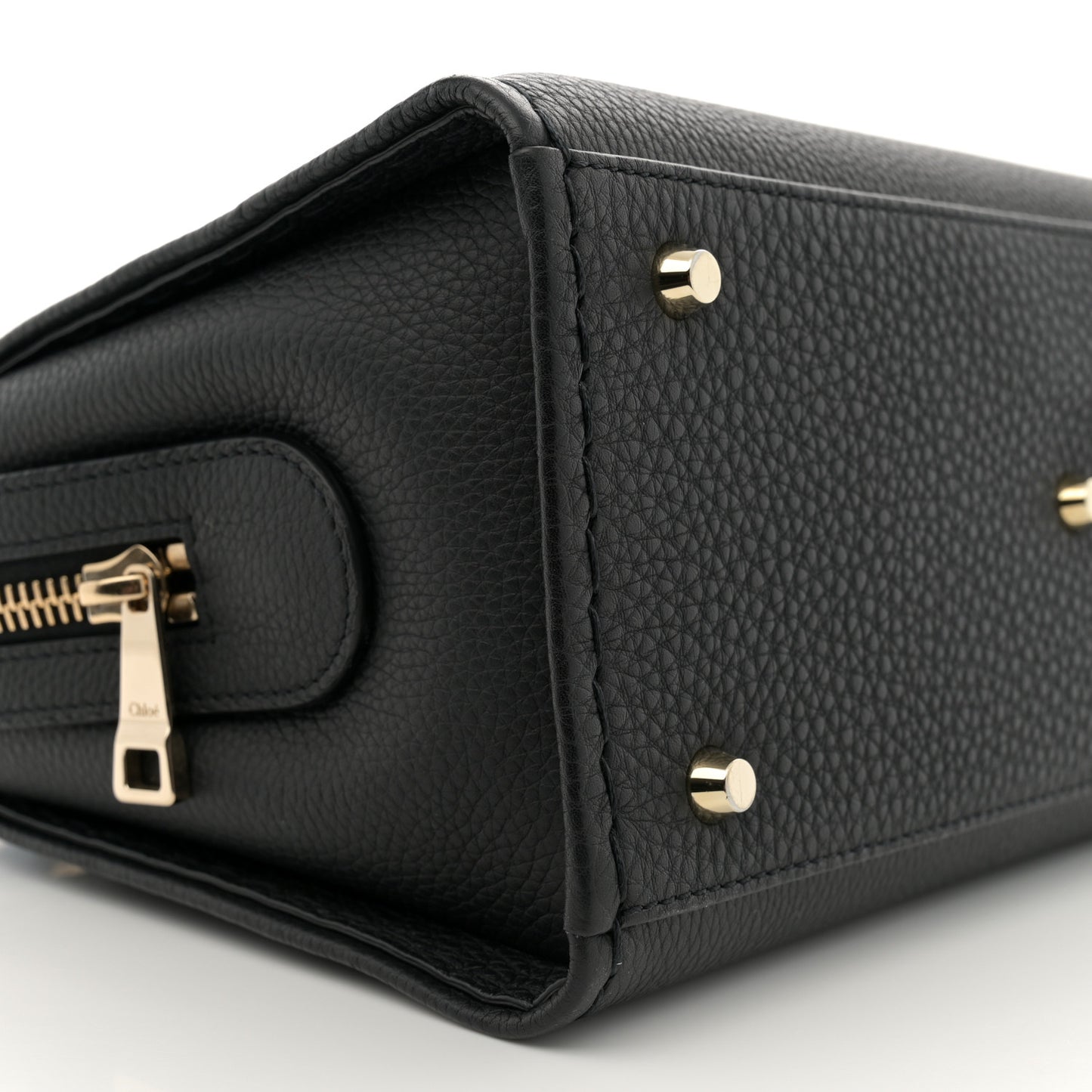 Grained Calfskin Small Edith Top Handle Bag Black
