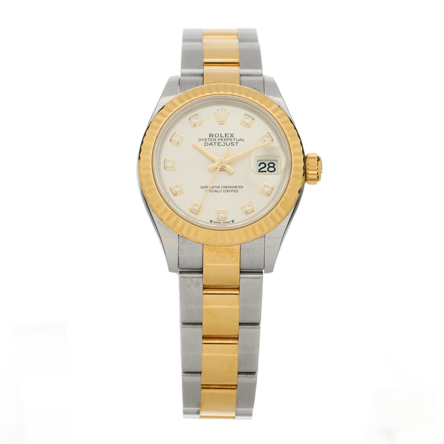 Rolex Stainless Steel 18K Yellow Gold Diamond 28mm Oyster Perpetual Datejust Watch Silver 279173 1 of 5