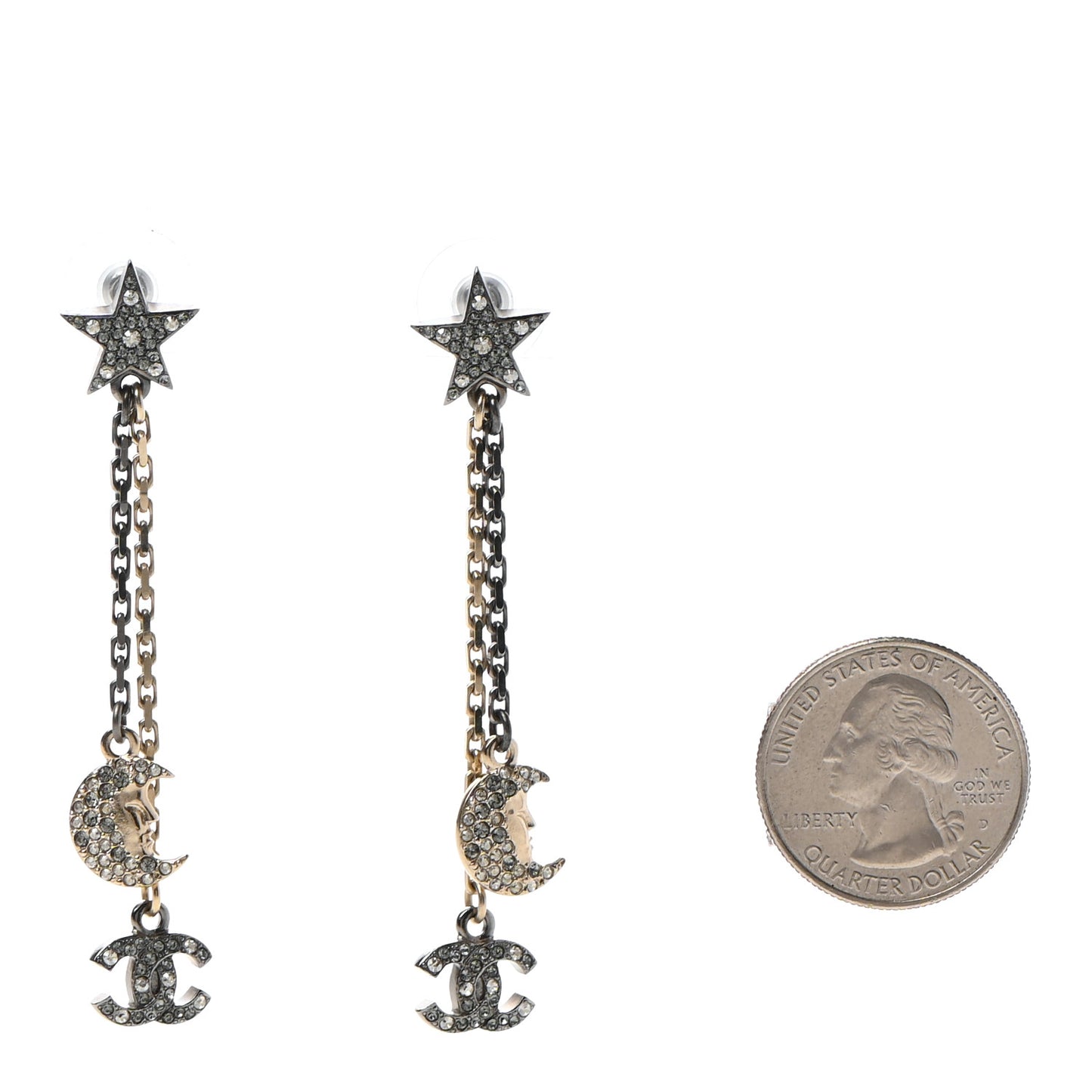 Crystal CC Star Moon Dangle Earrings Silver Gold
