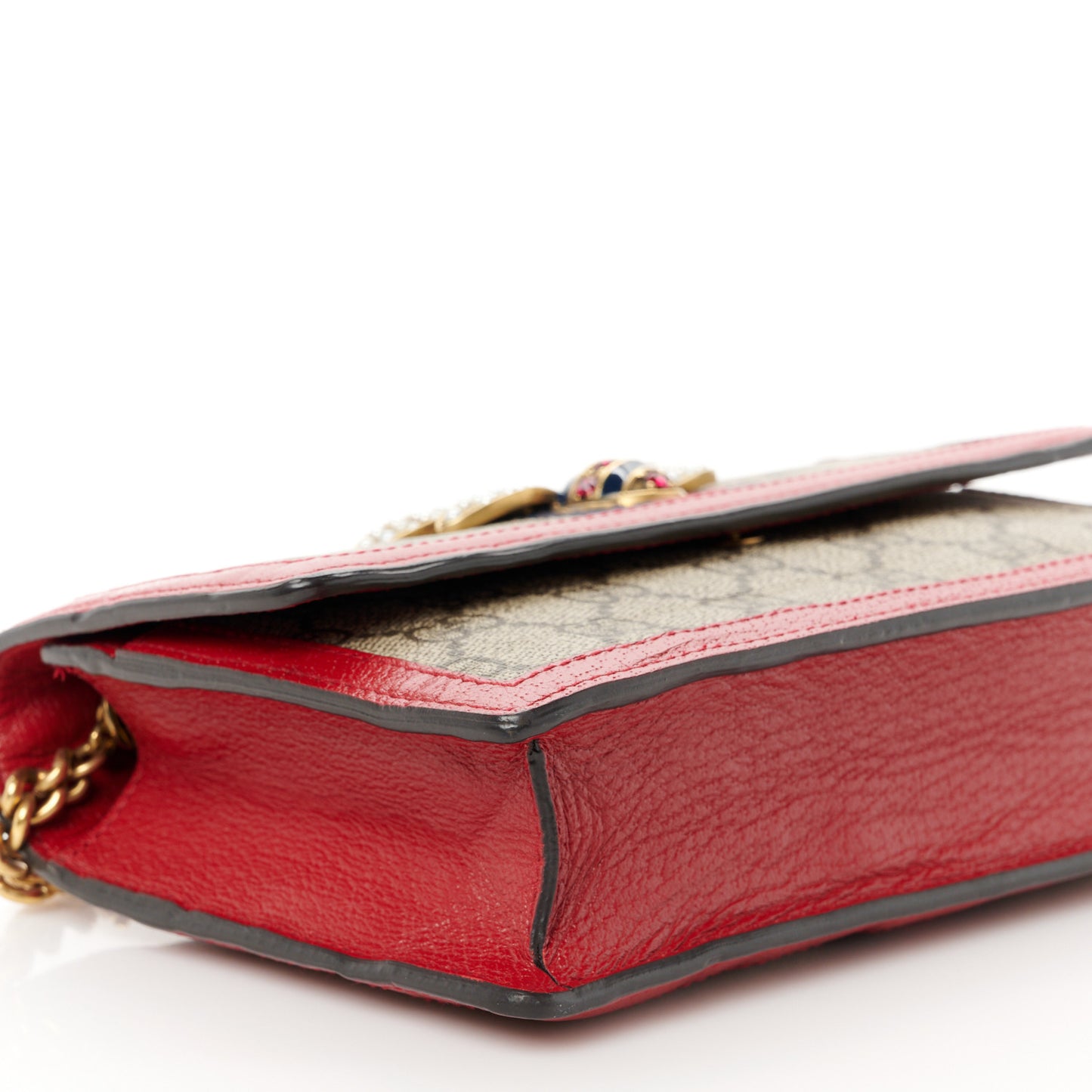 GG Supreme Monogram Web Queen Margaret Chain Wallet Red