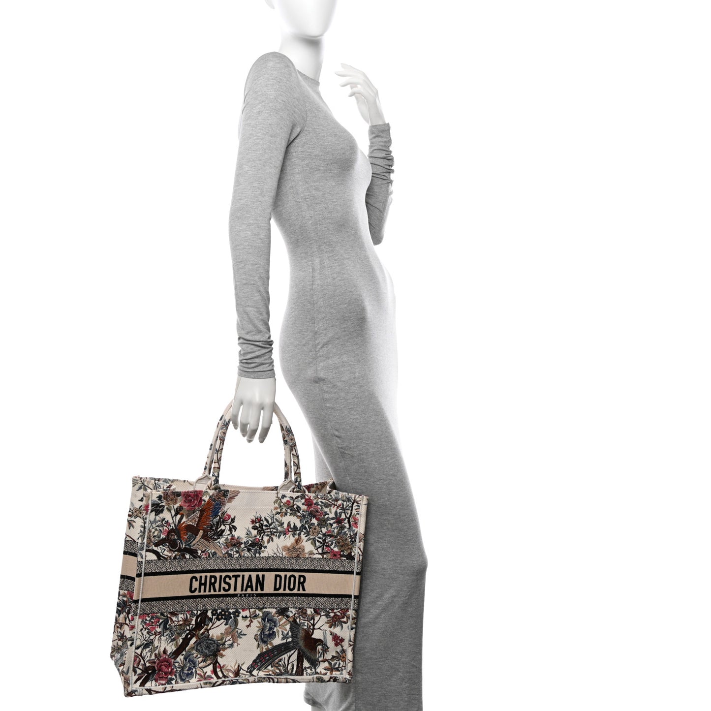 Canvas Embroidered Large Jardin D'Hiver Book Tote Latte Multicolor