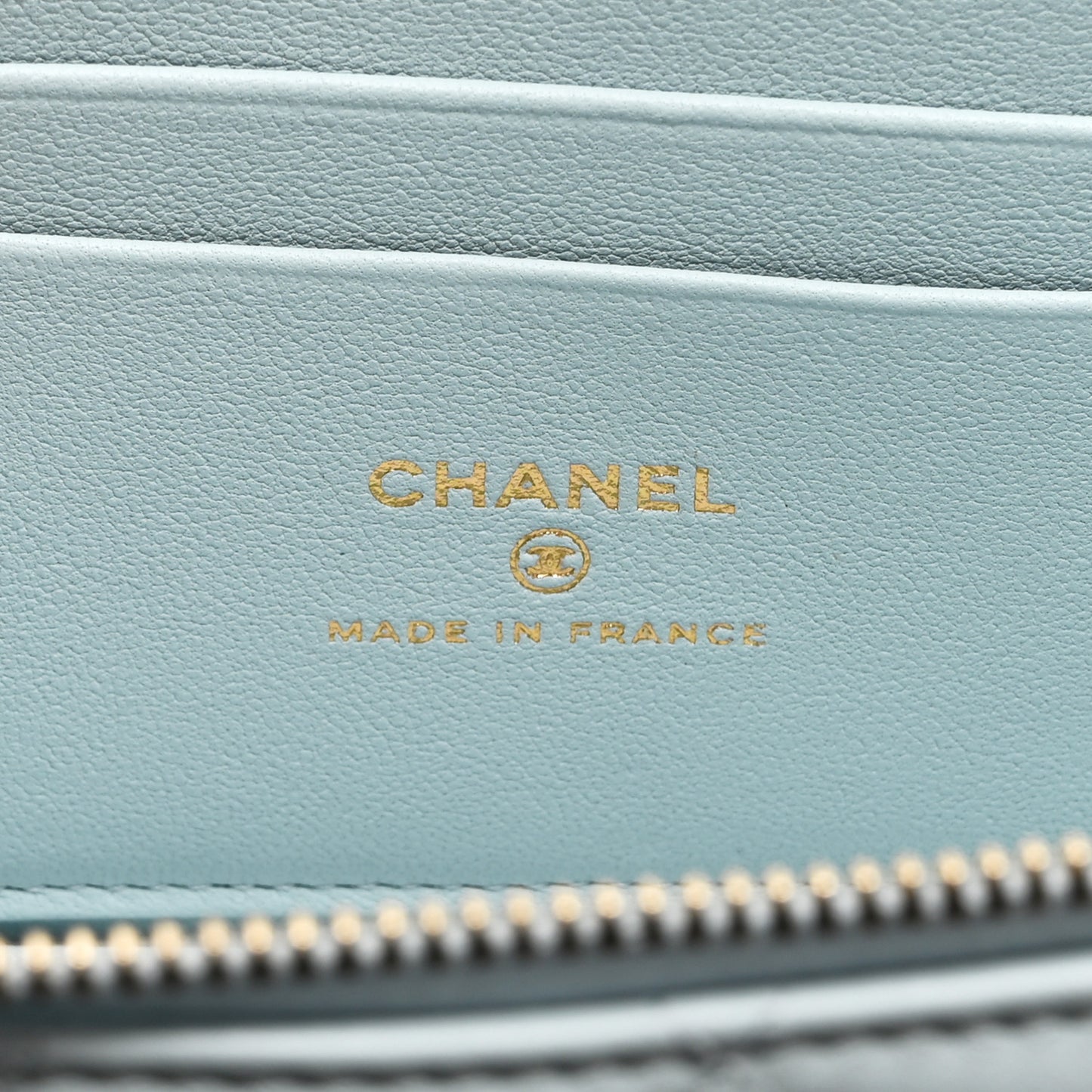 Lambskin Quilted Small Top Handle Vanity Case With Chain Light Blue