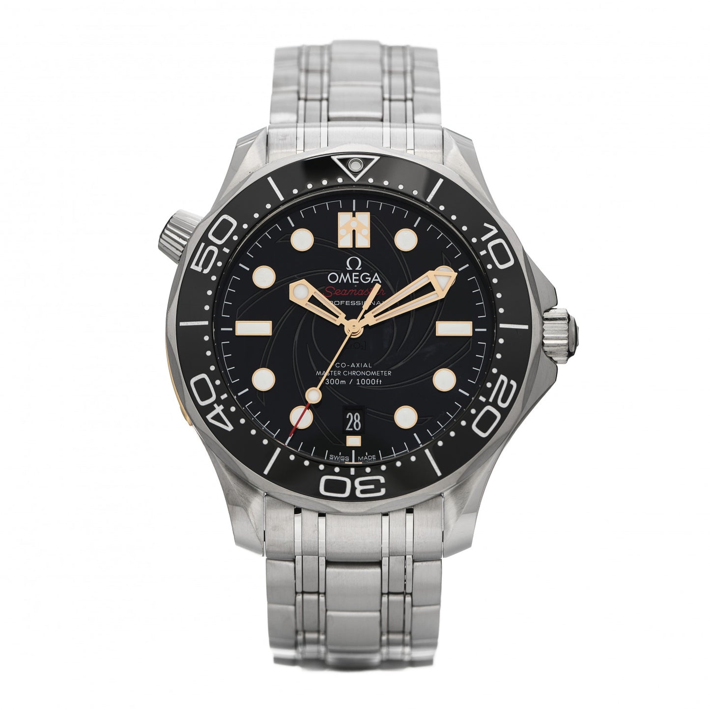 Stainless Steel 18K Yellow Gold 42mm Seamaster 300M James Bond 007 Automatic Watch Black 210.22.42.20.01.004