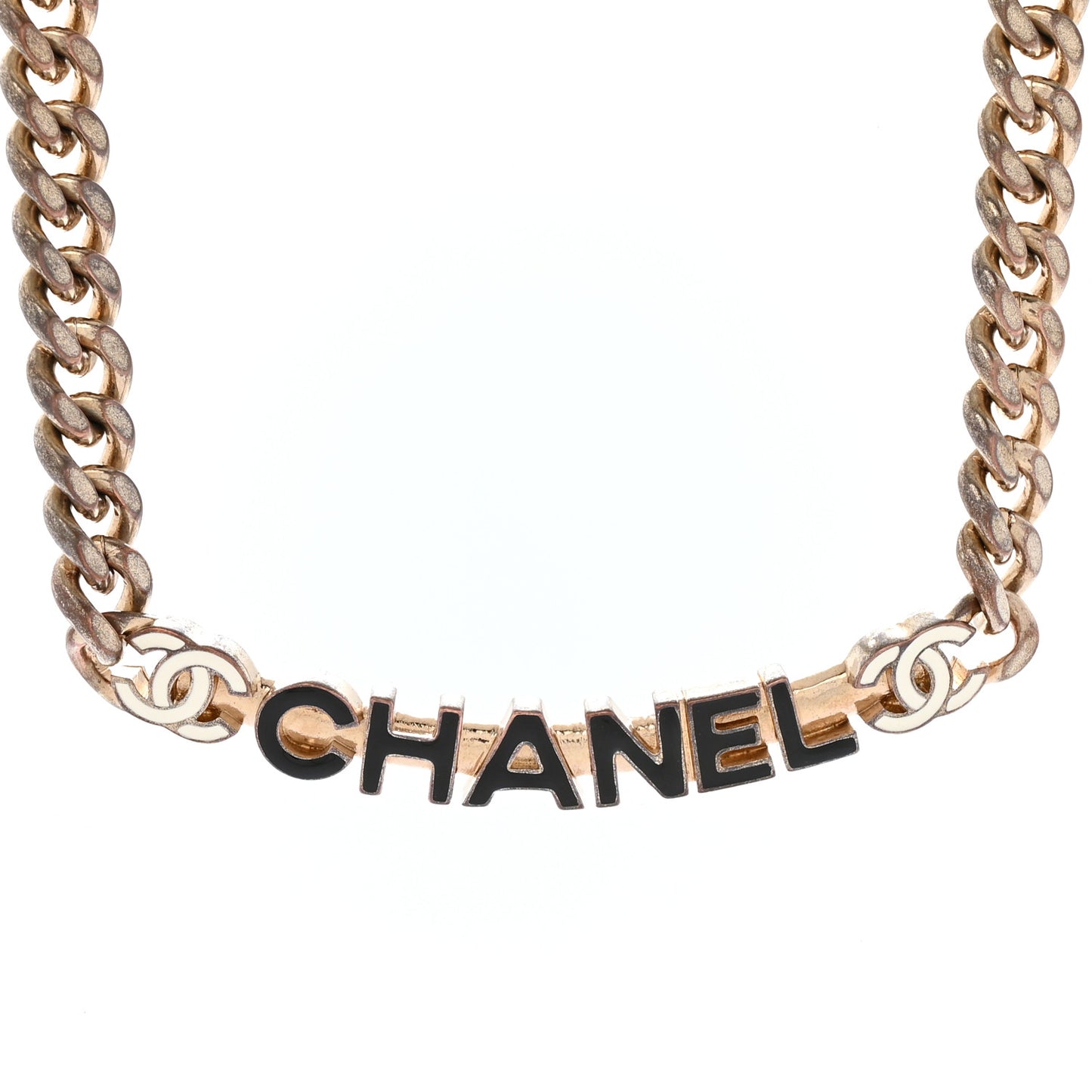 Metal Enamel Chain CC Choker Gold White