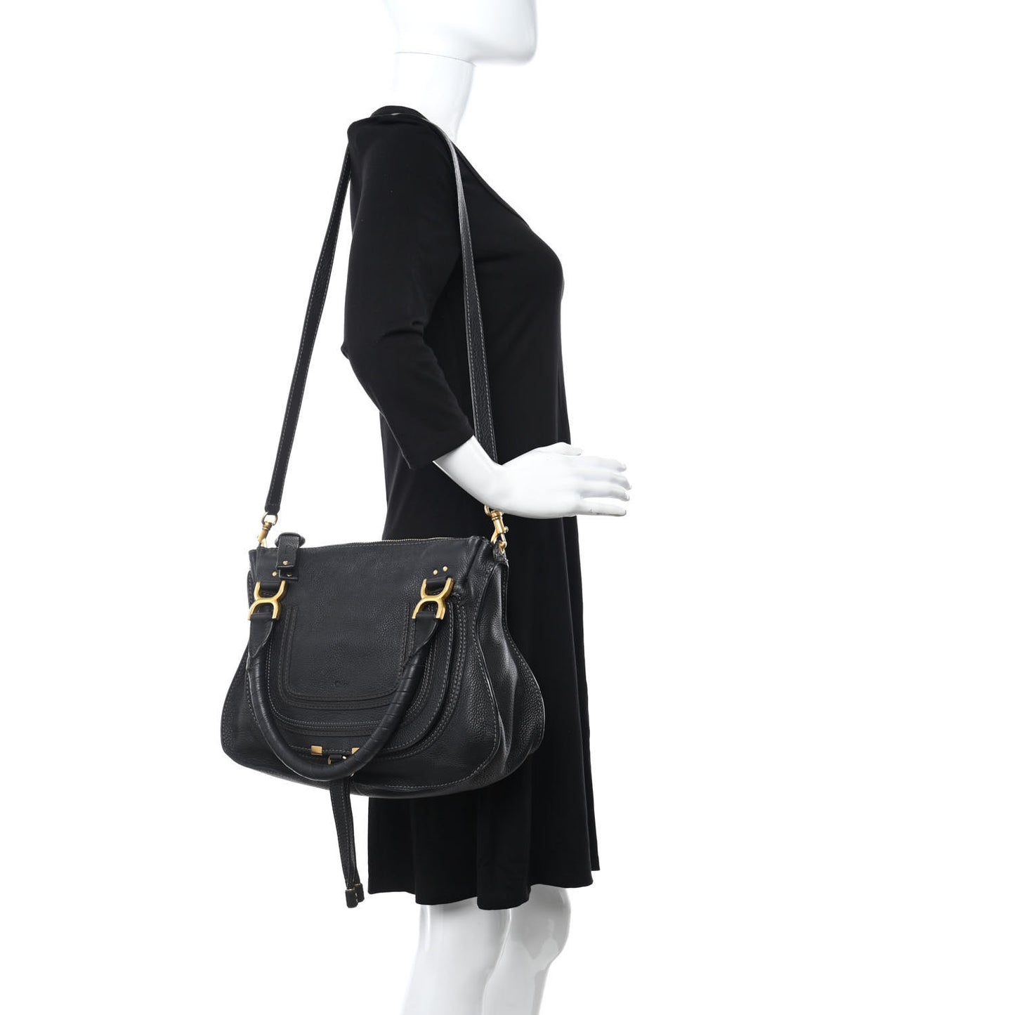 Calfskin Large Marcie Satchel Black