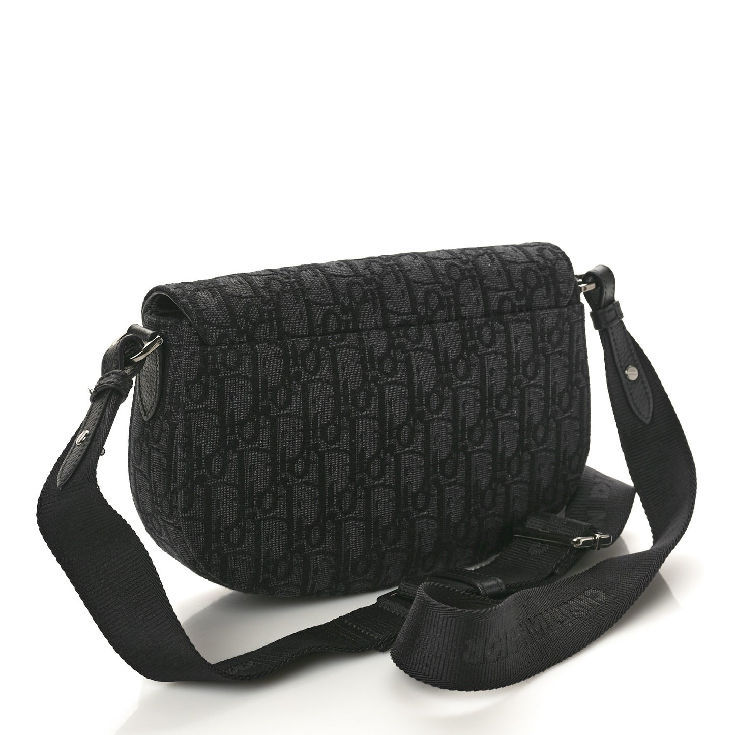 Oblique Jacquard Grained Calfskin Saddle Messenger Pouch Black