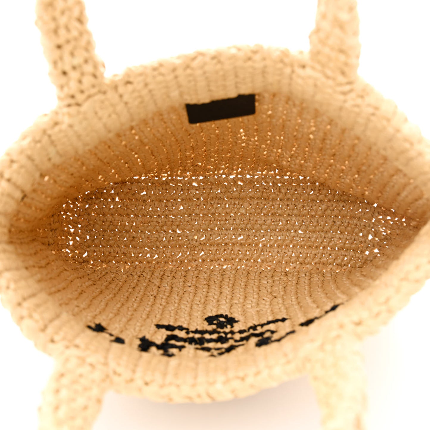 Yarn Raffia Effect Crochet Embroidered Small Logo Tote Naturale