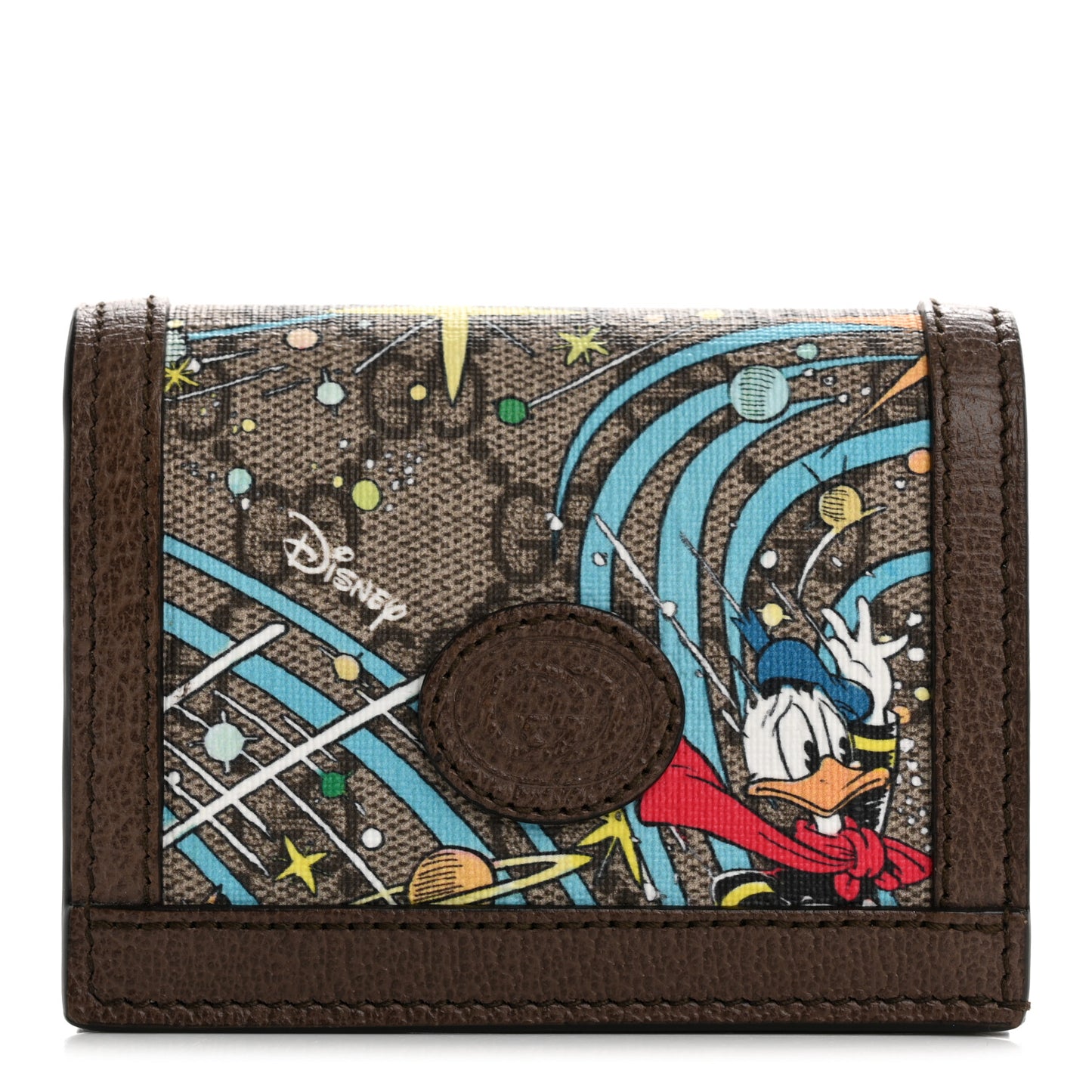 X DISNEY GG Supreme Monogram Donald Duck Interlocking G Card Case Beige Multicolor New Acero