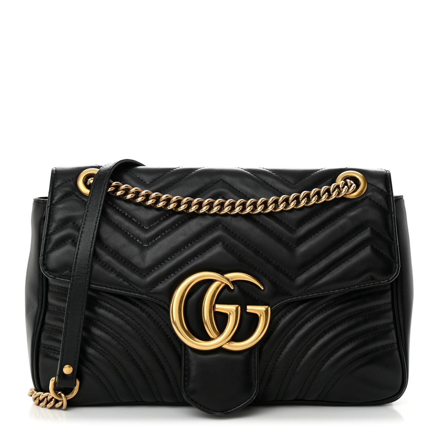 Calfskin Matelasse Medium GG Marmont Shoulder Bag Black