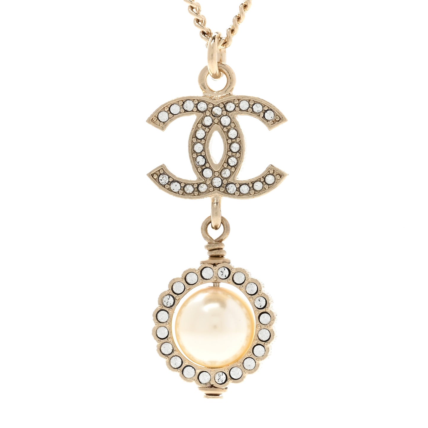 Pearl Crystal CC Pendant Necklace Gold