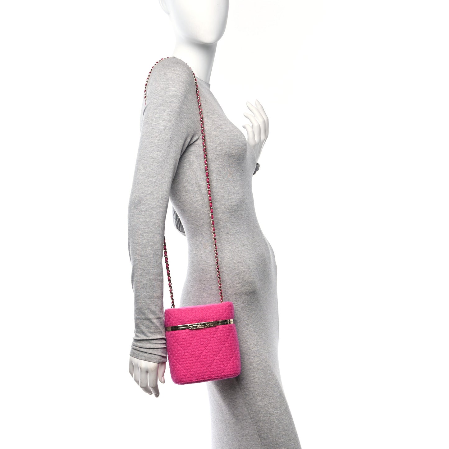 Tweed Quilted Small Vanity Case Fuchsia