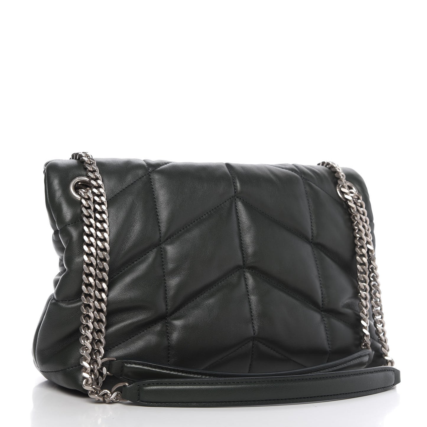 Lambskin Quilted Small Loulou Puffer Monogram Chain Satchel Dark Green