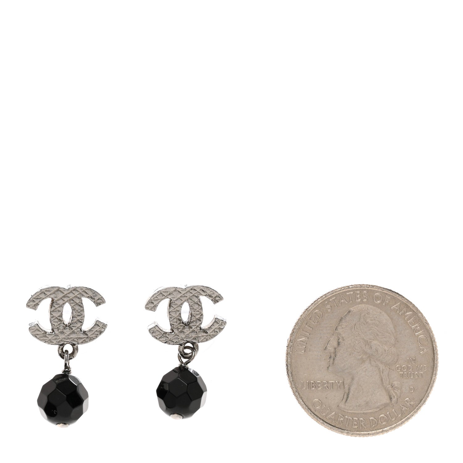 Chanel Beaded CC Drop Earrings Ruthenium Black 2 of 4