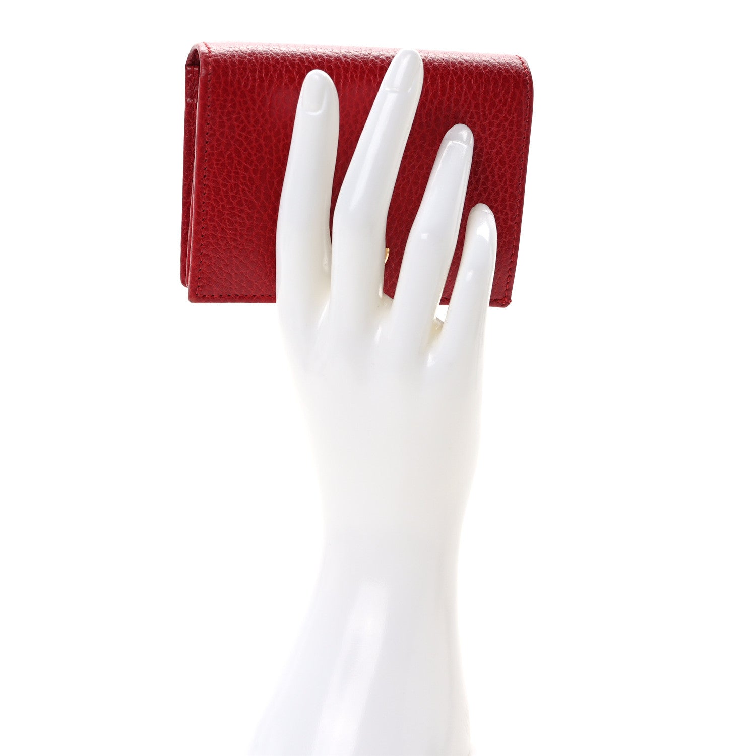 Gucci Pebbled Calfskin GG Marmont Card Case Hibiscus Red 2 of 9