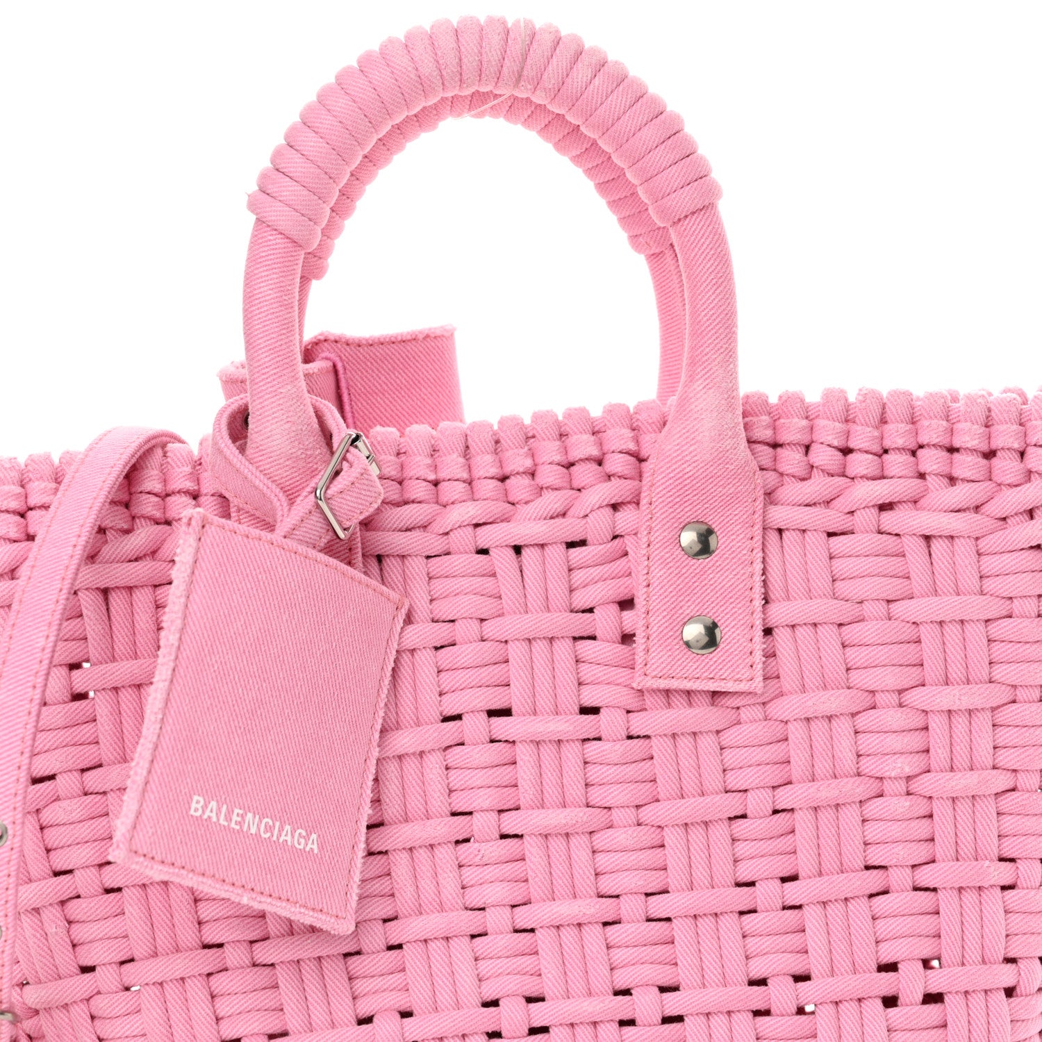 Balenciaga Washed Frayed Denim Braided XS Bistro Basket Pink 8 of 16