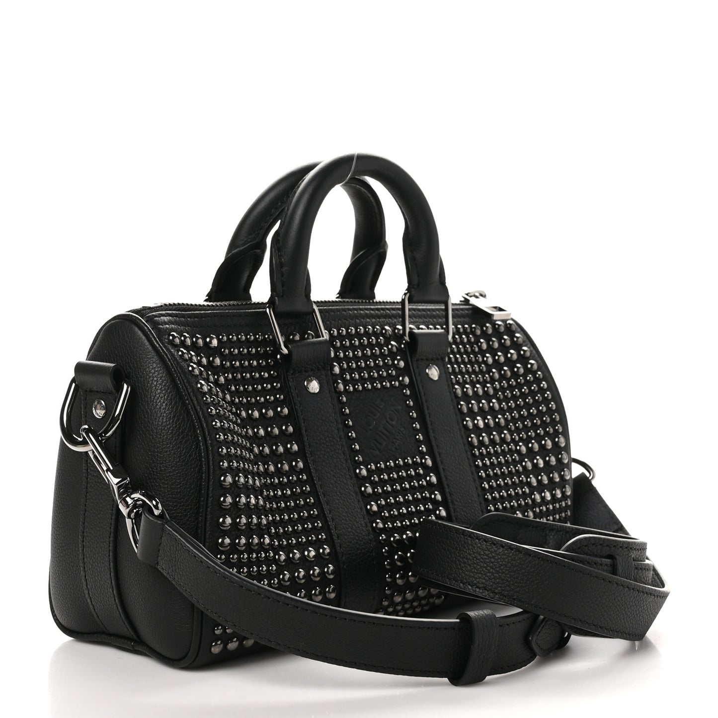 Calfskin Damier Studded Keepall Bandouliere 25 Black