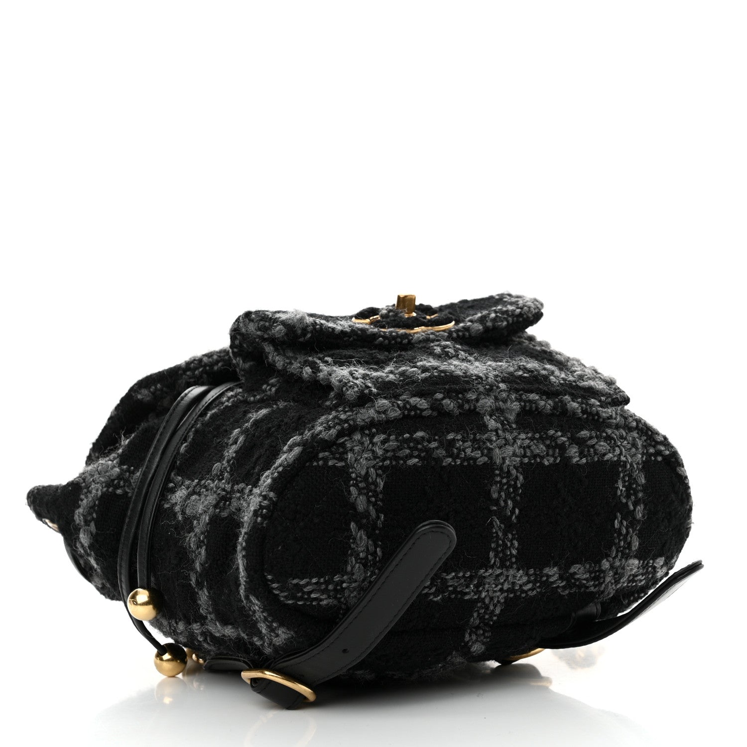 Chanel Wool Tweed Elegant Backpack Black Grey 4 of 12