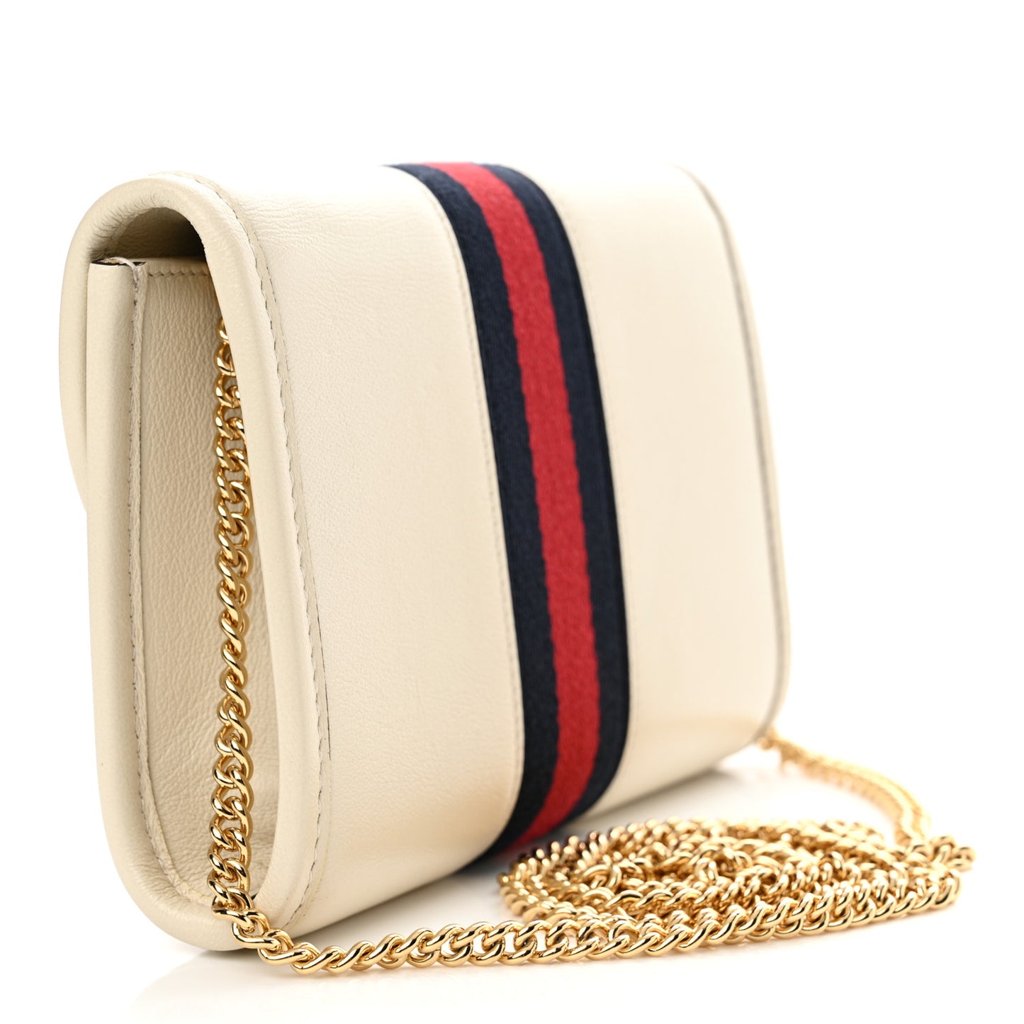 Textured Calfskin Web Mini Rajah Slim Flap Shoulder Bag Mystic White