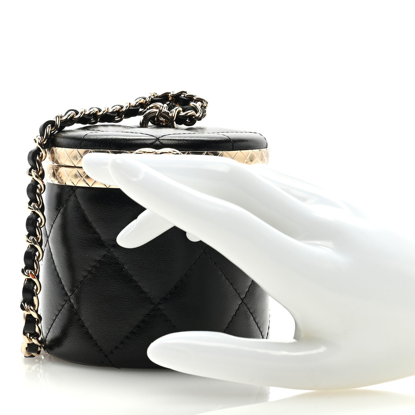 Metal Lambskin Quilted Mini Lock Frame Vanity Clutch Black