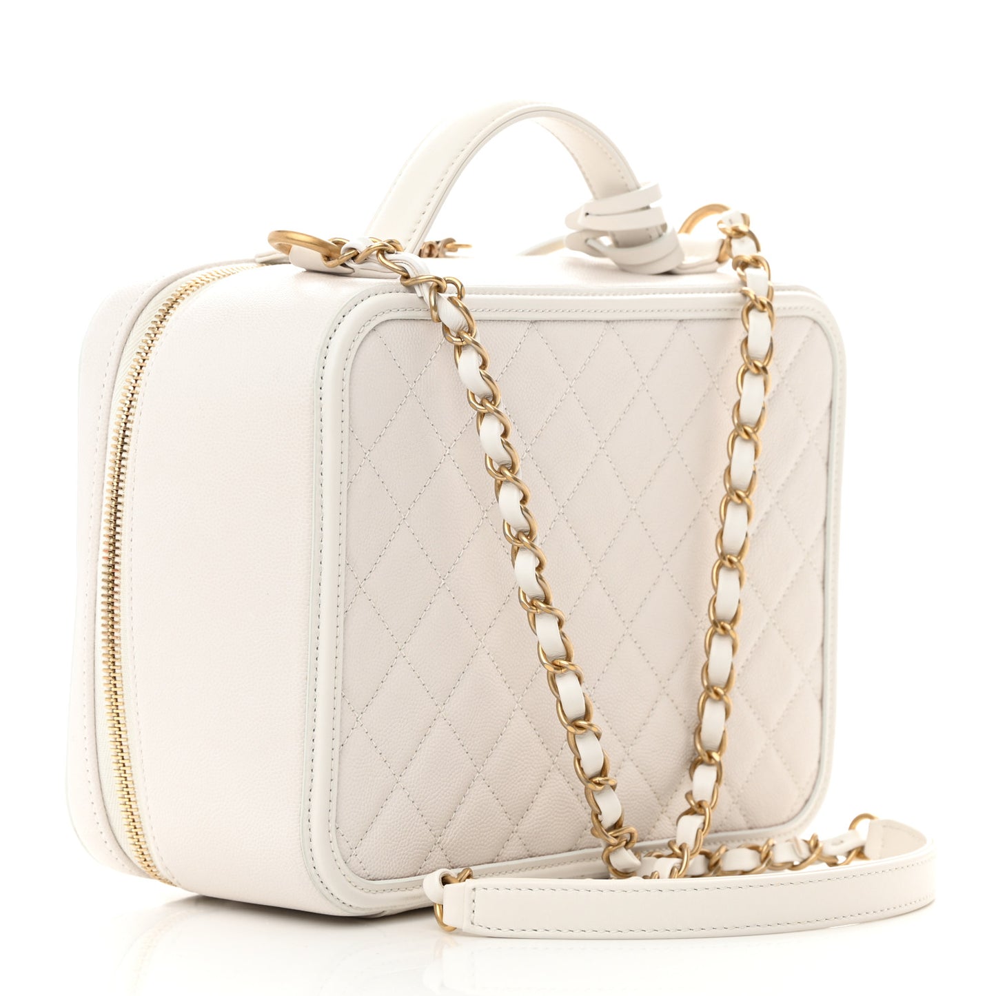 Caviar Quilted Large CC Filigree Vanity Case White