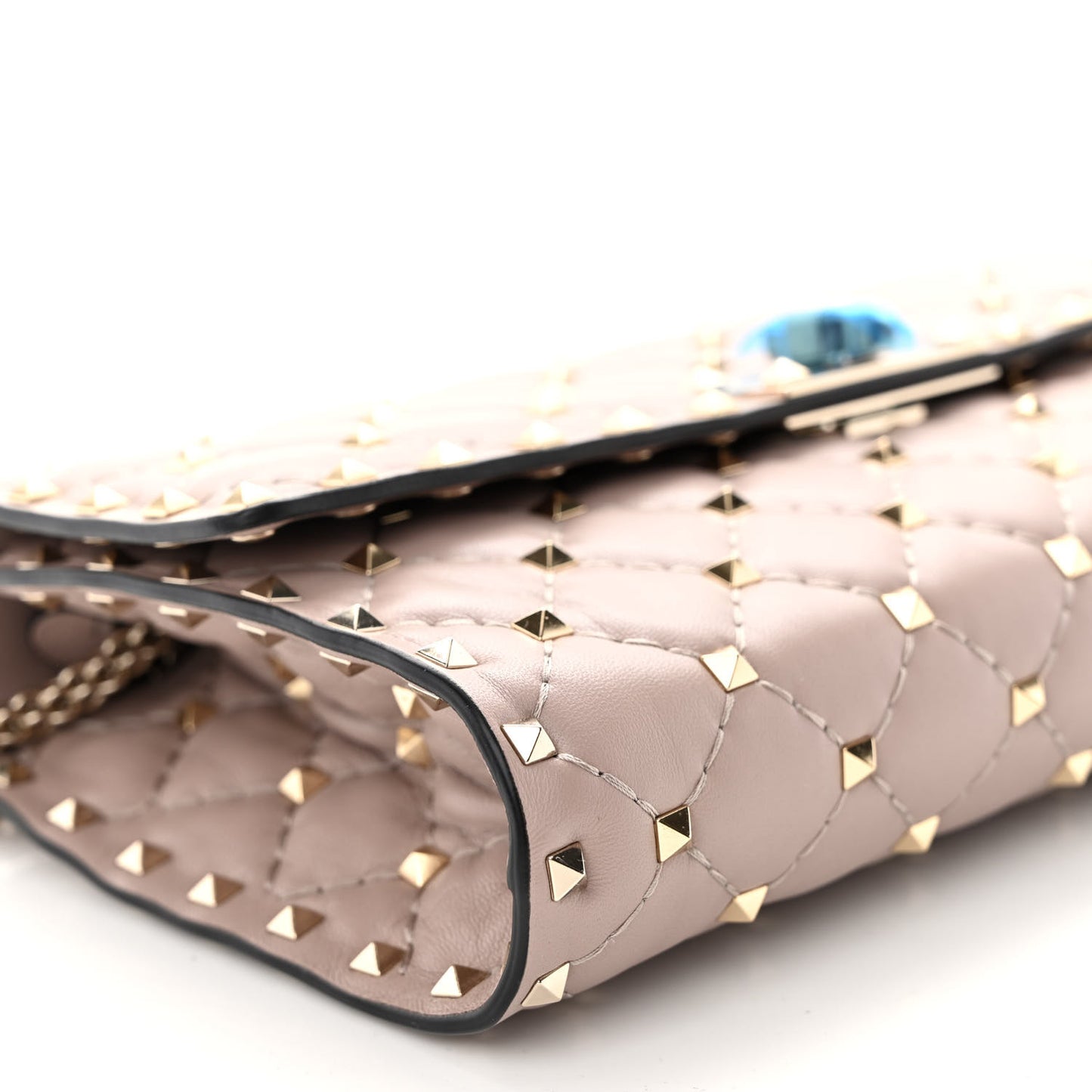 Lambskin Rockstud Spike Wallet on Chain Poudre