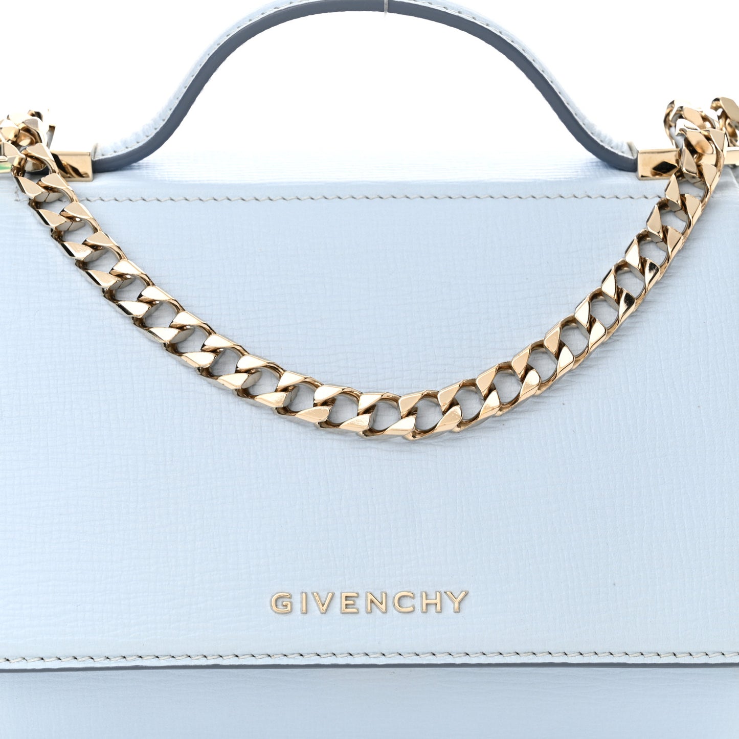 Textured Calfskin Mini Pandora Box Chain Crossbody Bag Pale Blue