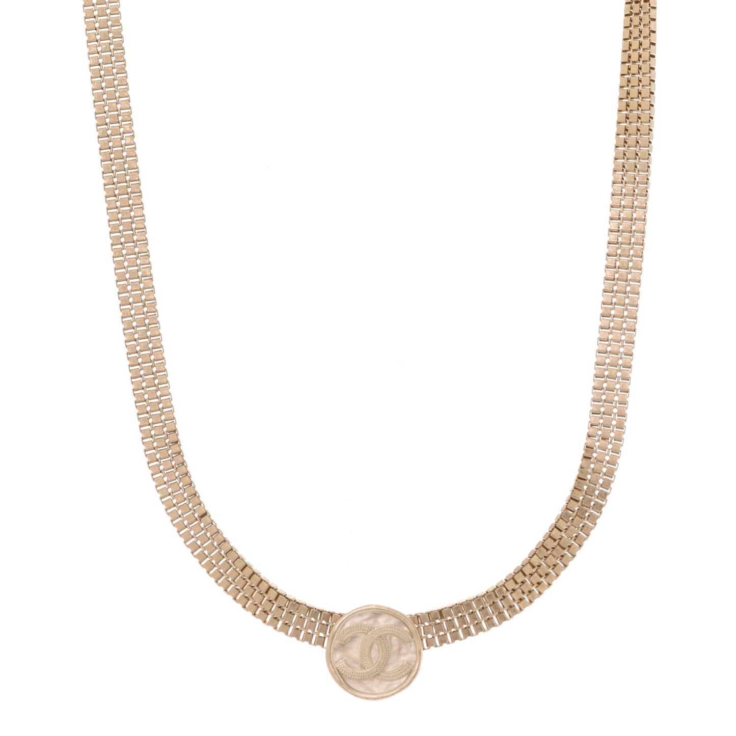 Metal Chain Link CC Medallion Choker Necklace Gold