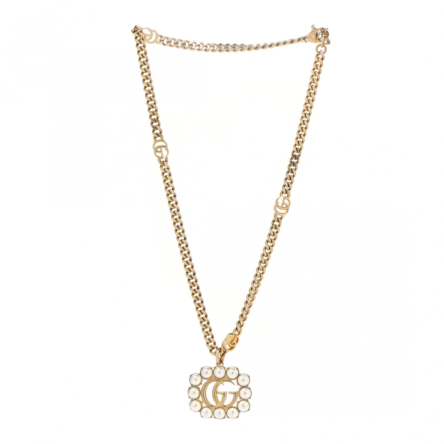 Pearl Embellished Double G Necklace Aged Gold