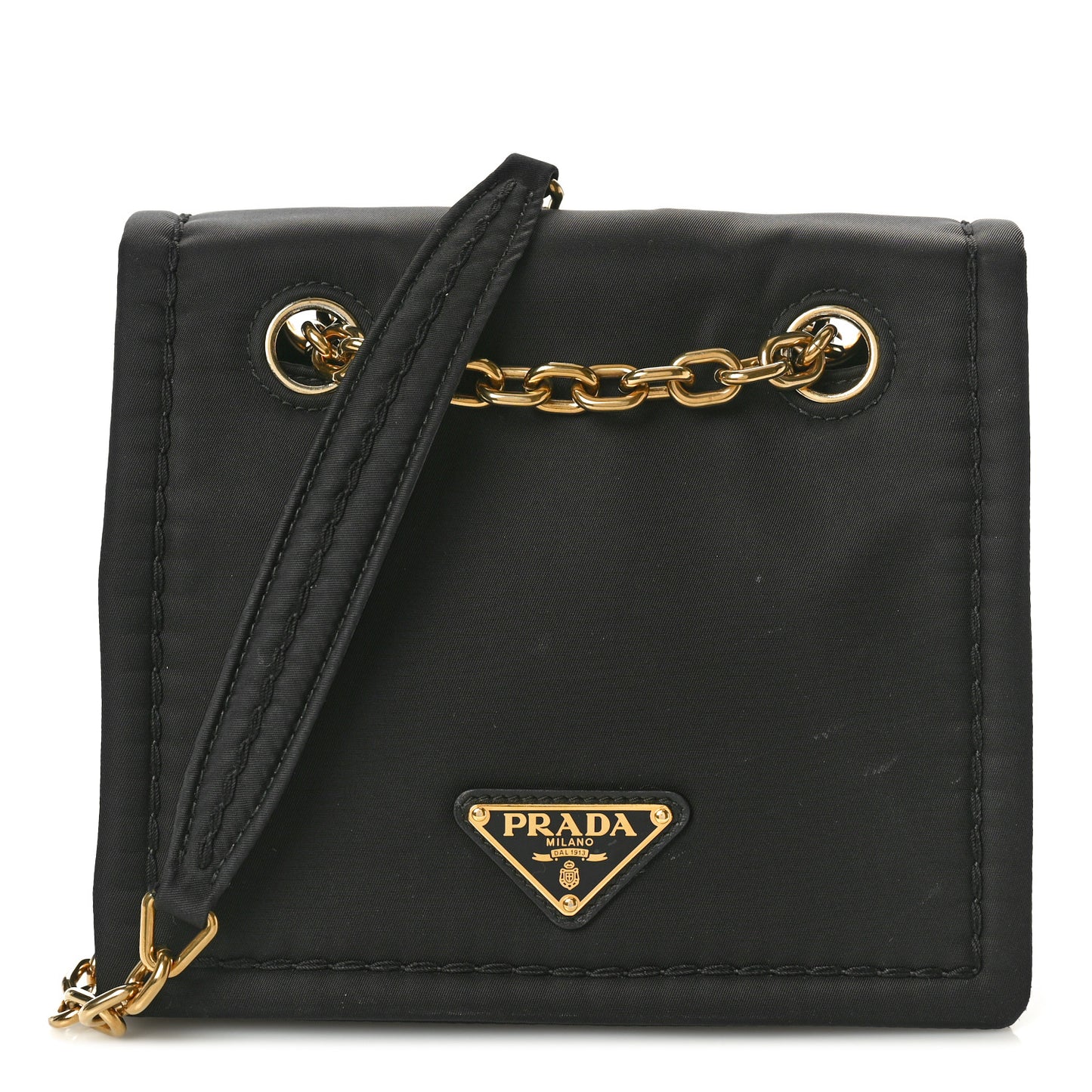 Tessuto Nylon Chain Flap Shoulder Bag Black
