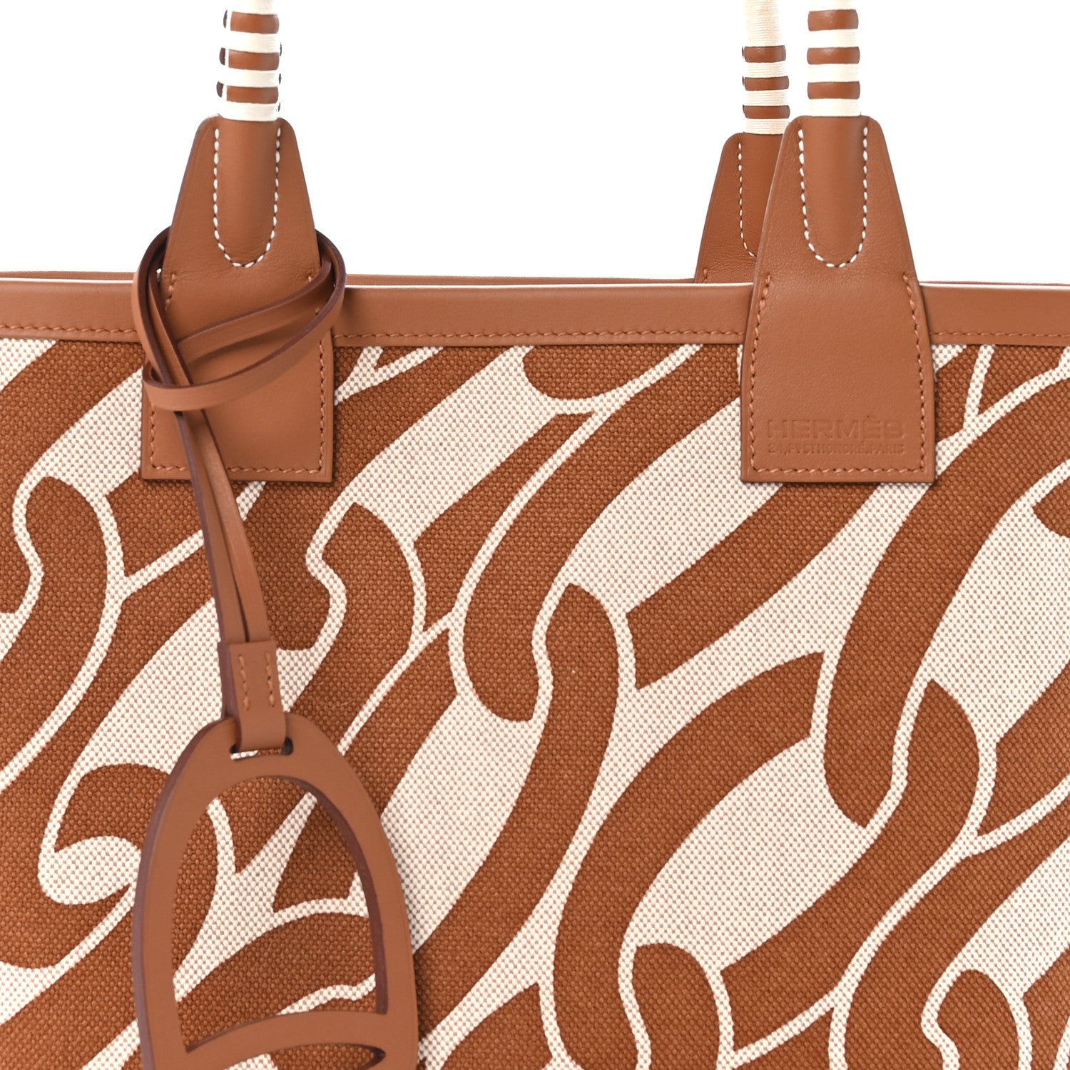 Hermes H Plume Canvas Swift Printed Maillons & Co Steeple 25 Bag Fauve Ecru Beige Gold 9 of 12