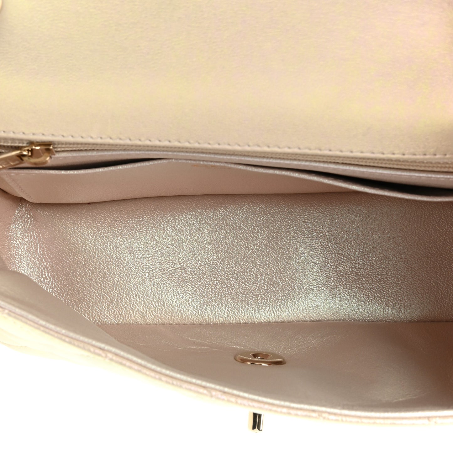 Iridescent Lambskin Quilted Mini Rectangular Flap Ivory