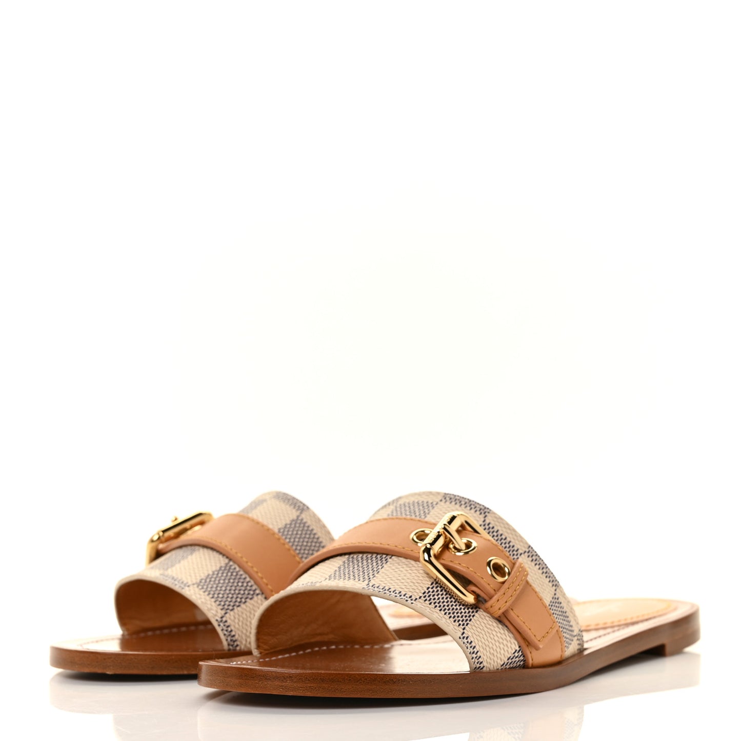 Damier Azur Vachetta Lock Flat Mule 37